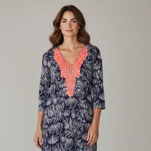 Lilly Pulitzer Resort Wear Bordeaux Tunic Dress Navy Size Small